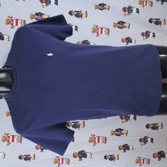 Polo Ralph Lauren navy blue & white rider casual preppy textured LG t-shirt - Picture 2 of 6